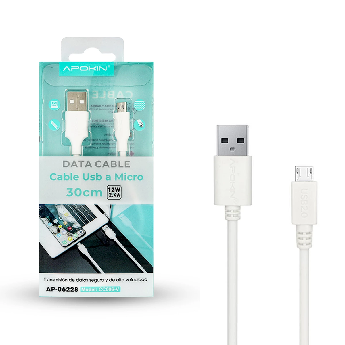 Comprar Cable de Datos y Carga APOKIN USB 2.0 a micro USB Carga