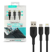 (Pack 12) Data Cable and Charge 3en1 to Lightning,MicroUSB,Type-c 1 Black Metro