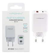 Chargeur rapide 20w PDTypoC+USB3.1 5.2A APOKIN sans câble blanc