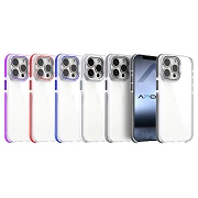 Funda Acrilica Borde Silicona son Soporte Cubrecamara iPhone 15 en 4-Colores